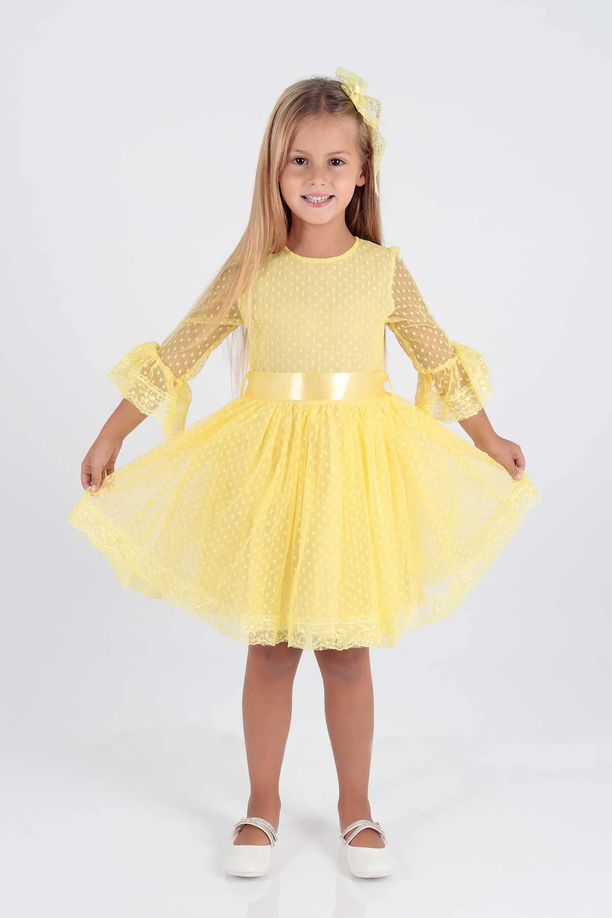 AHENGİM  Trendiges Abendkleid für Mädchen mit Schnalle und Tüllspitze Ak2209