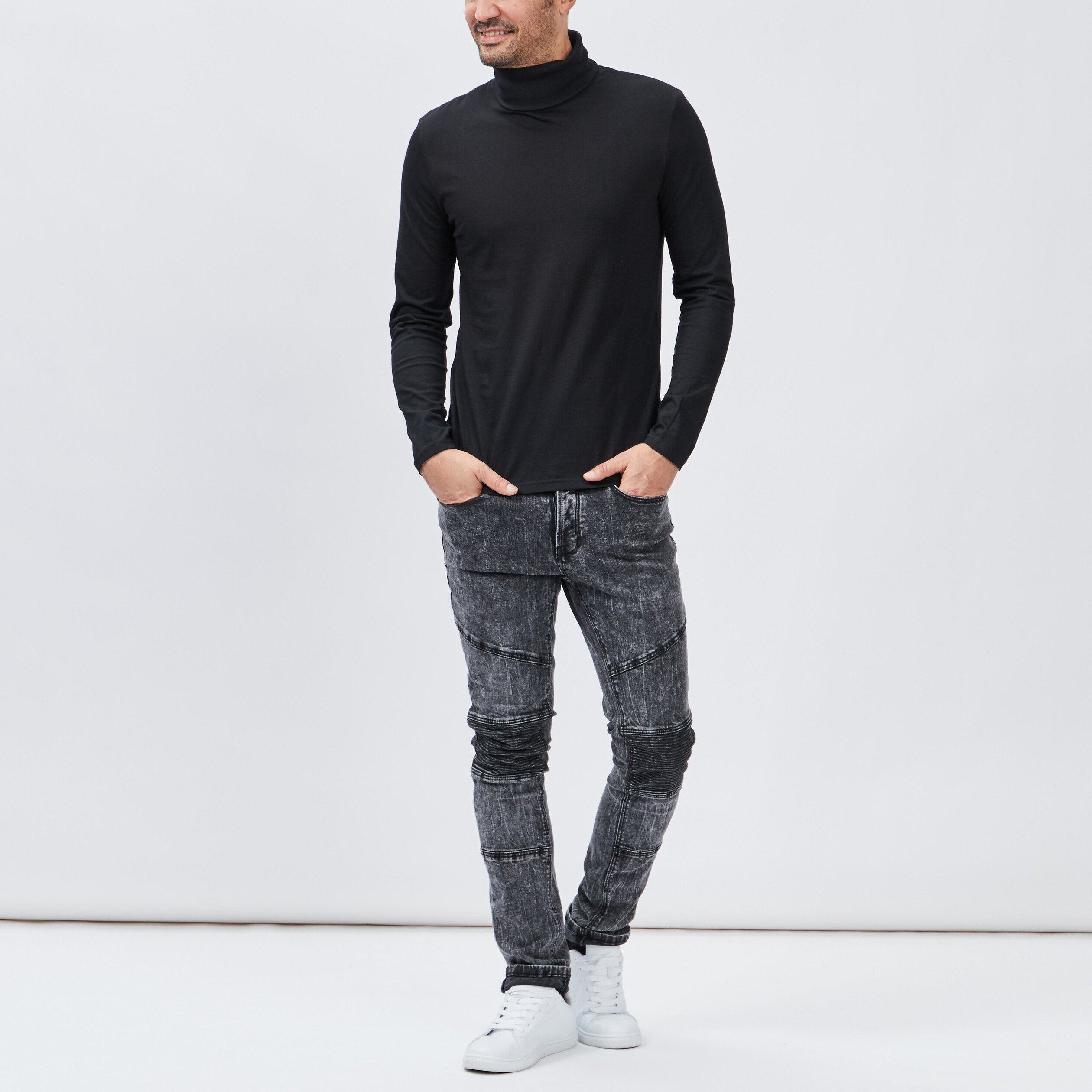 T-shirt col roulé manches longues noir homme | La Halle