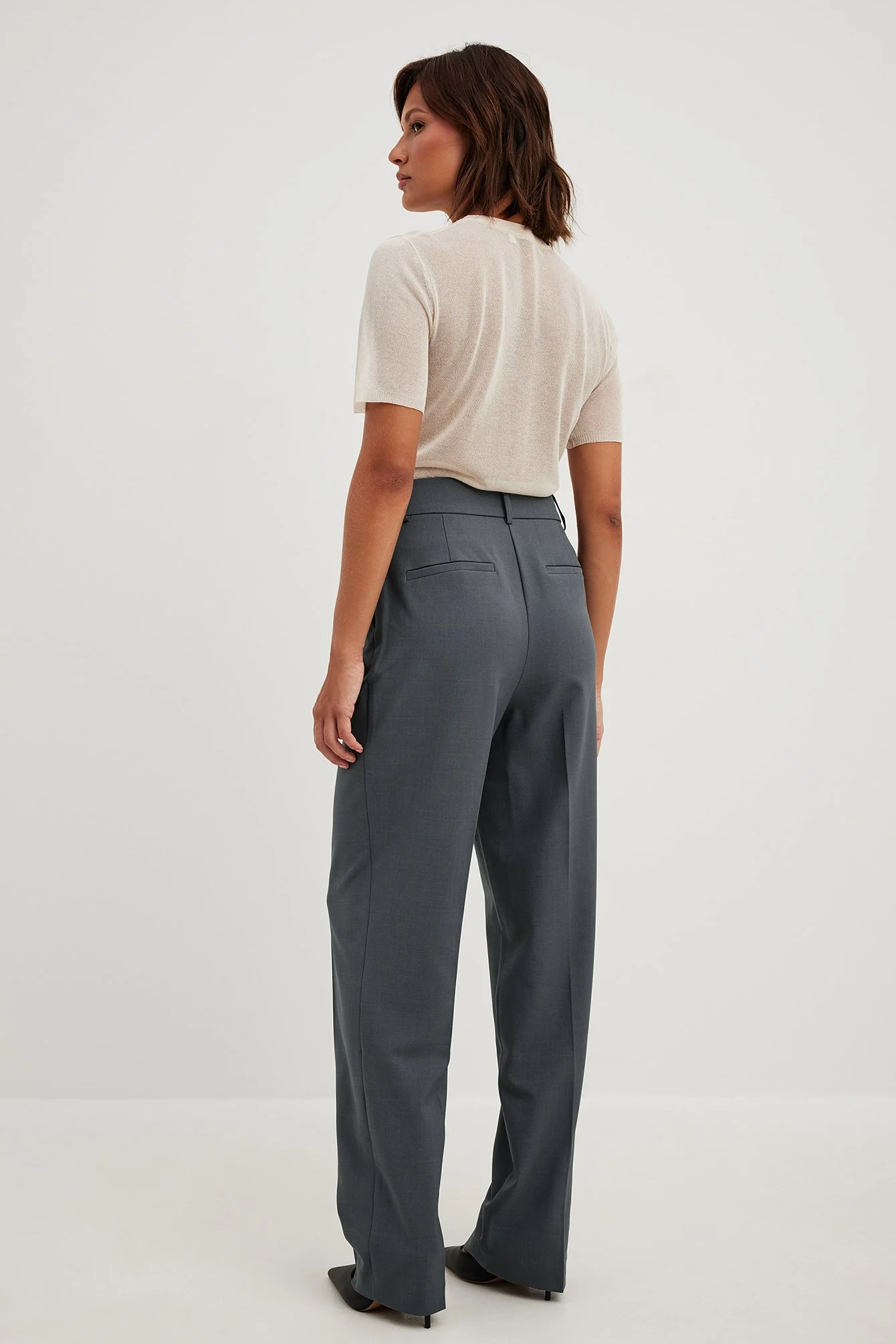 Gerade geschnittene Melange-Anzughose mit hoher Taille