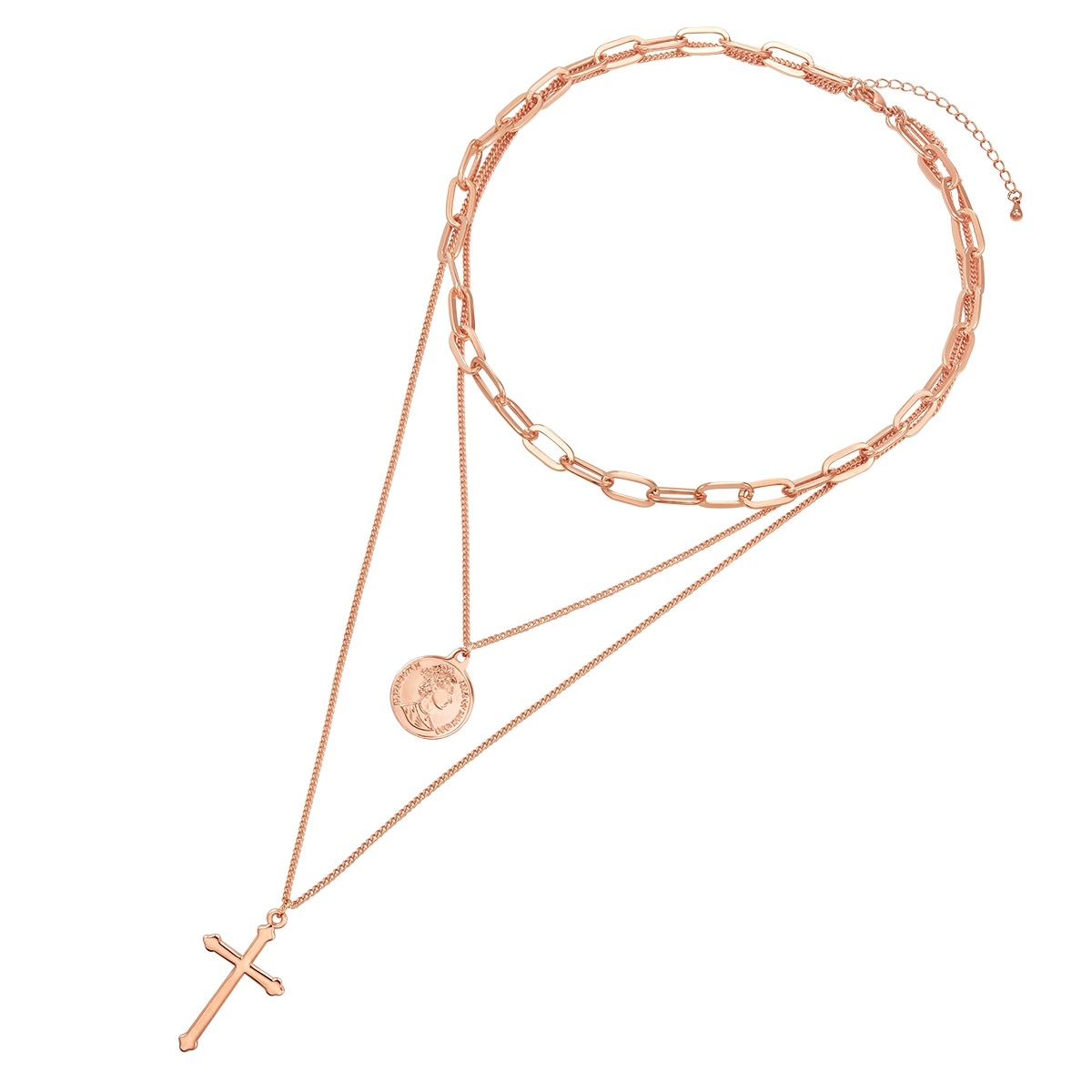 Halskette Kreuz/Münze Metall-Legierung in Roségold