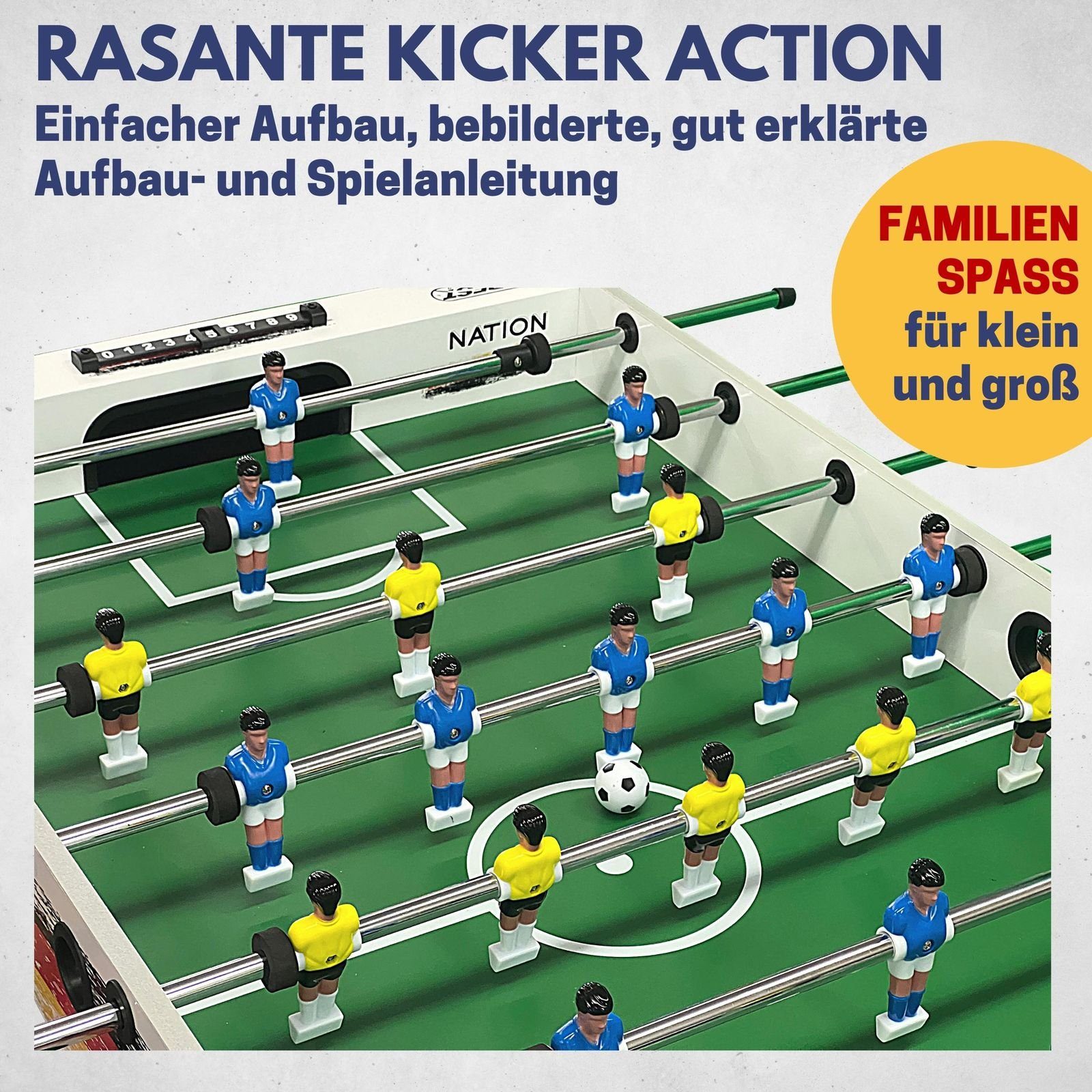 Best Sporting Kickertisch Tischkicker Nation mit Spielfläche 105 x 58 cm, Top Tischfussballtisch für Hobby, Freunde, Familie und Arbeitskollegen Kickertisch Erwachsene Kicker als Fussball Geschenke Jungen