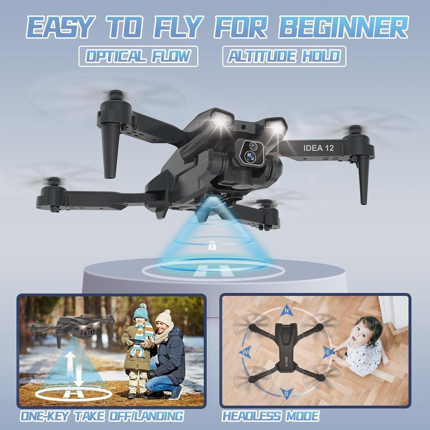 Morlyrctooy mit Kamera HD 2 Kameras Drohne für Kinder 135° Elektrisch Einstellbar Drohne (1080P, Mit RC FPV WIFI Faltbar Quadcopter Spielzeug Flugzeuge Geschenke)