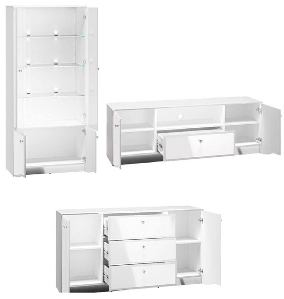 Feldmann-Wohnen Wohnzimmer-Set GLAMOUR, (Set), 1 Vitrine + 1 Sideboard + 1 Lowboard
