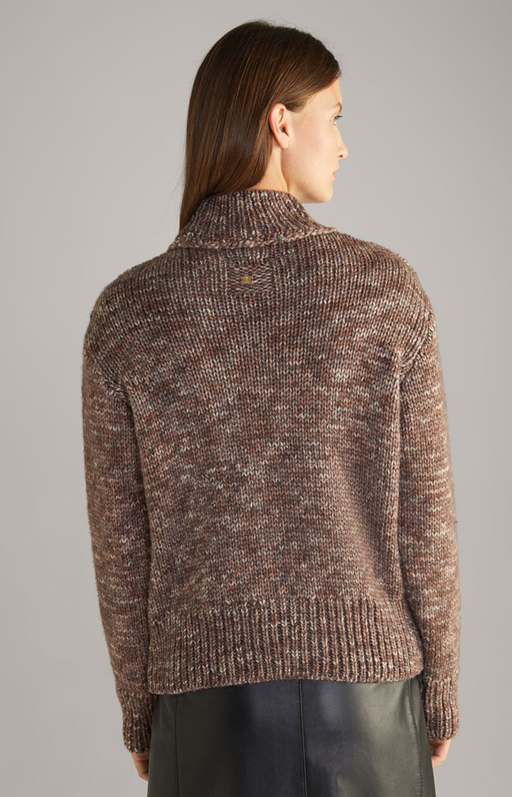 Schurwoll-Strickpullover Taupe/Ecru meliert