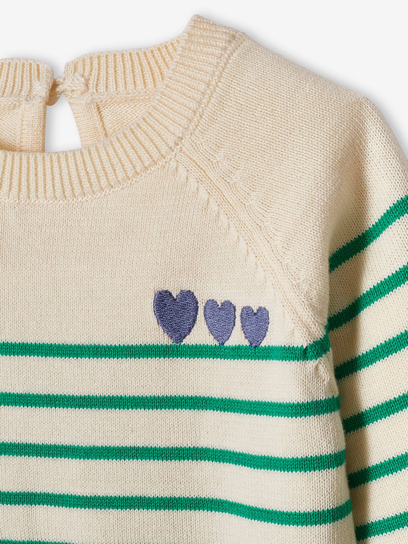 Pull marinière brodé bébé écru