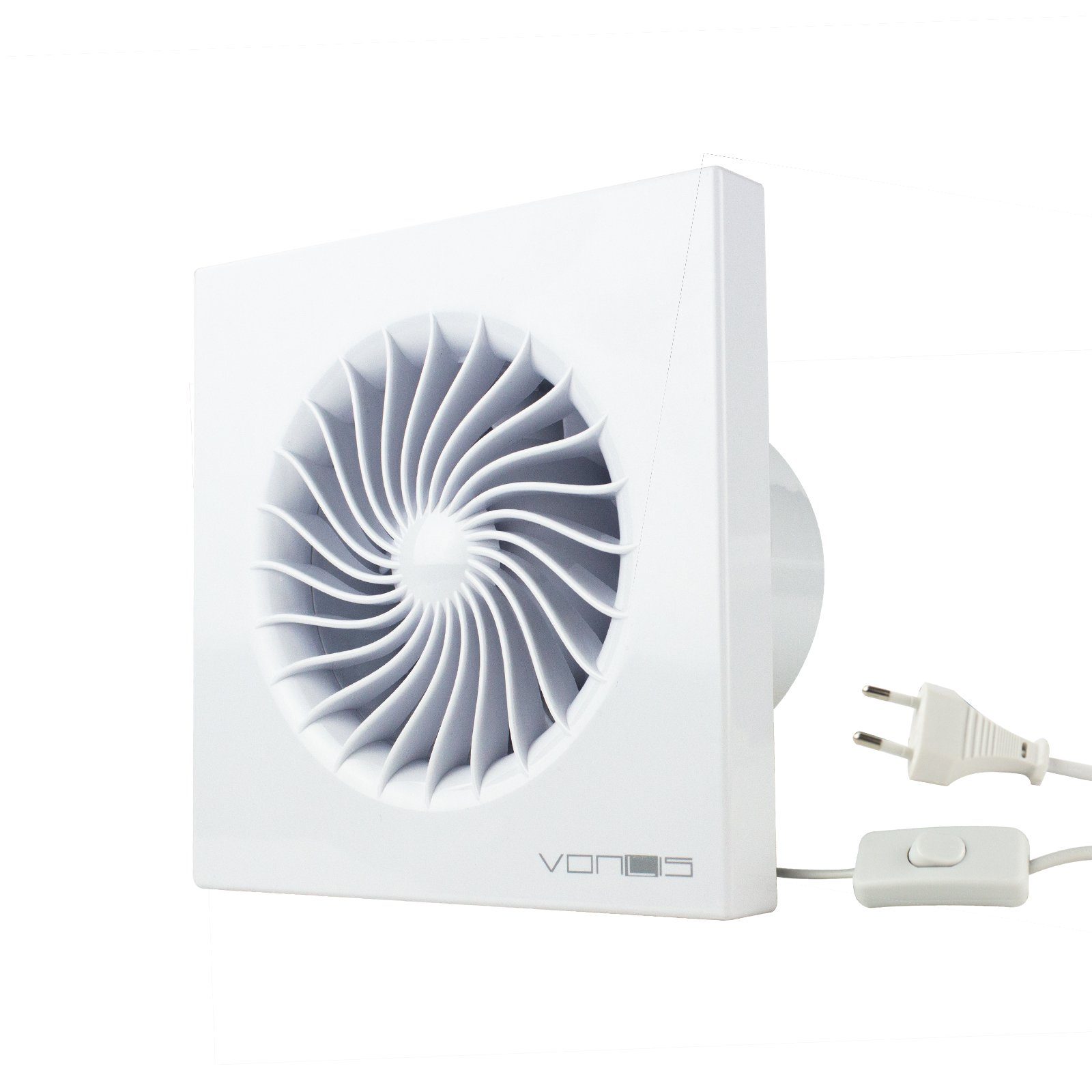 VONLIS Wandventilator Lüfter Badlüfter Badventilator Wohnraumlüfter Badezimmer Ø 100 mm weiß, Kippschalter