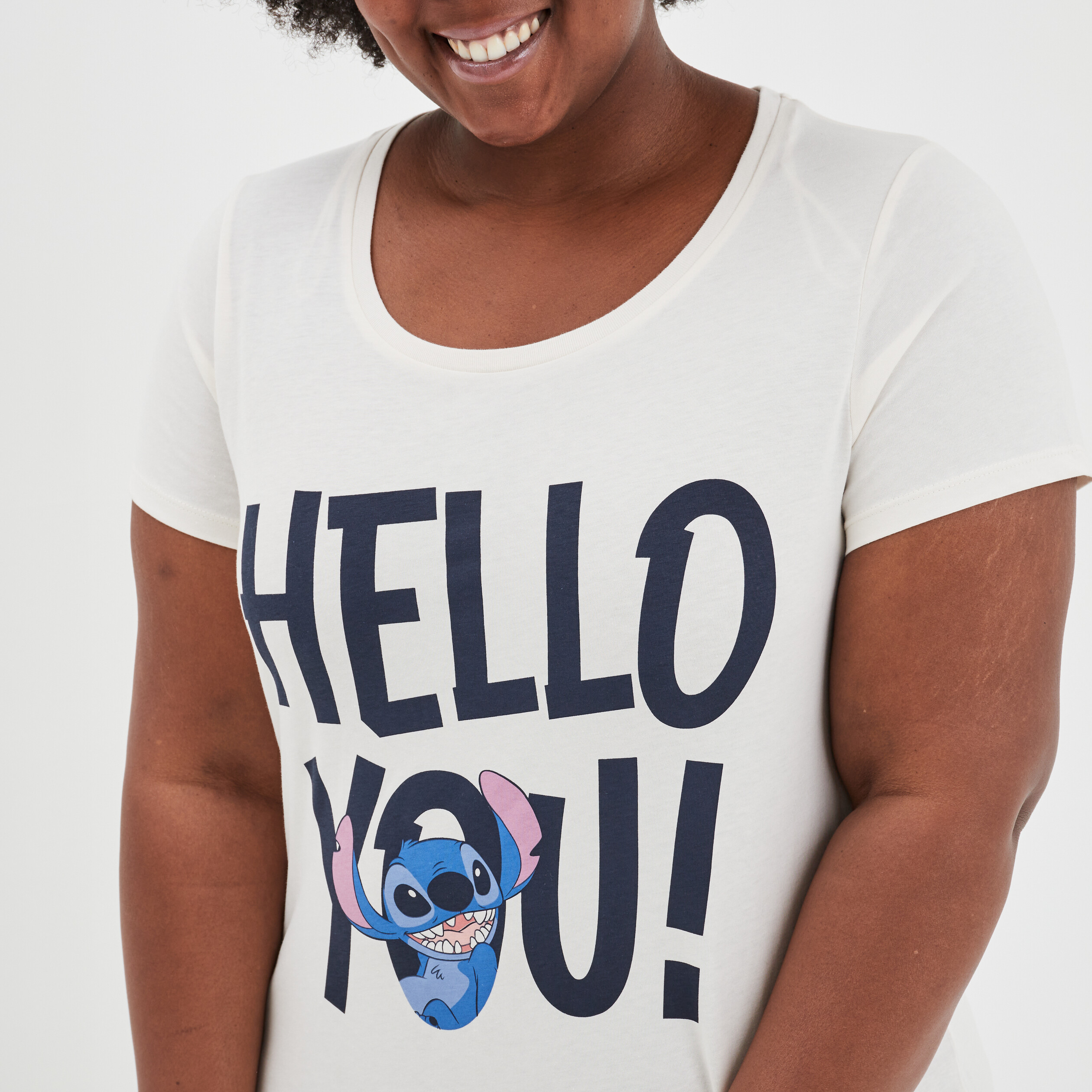 T-shirt manches courtes coton Stitch rose pastel femme grande taille | La Halle