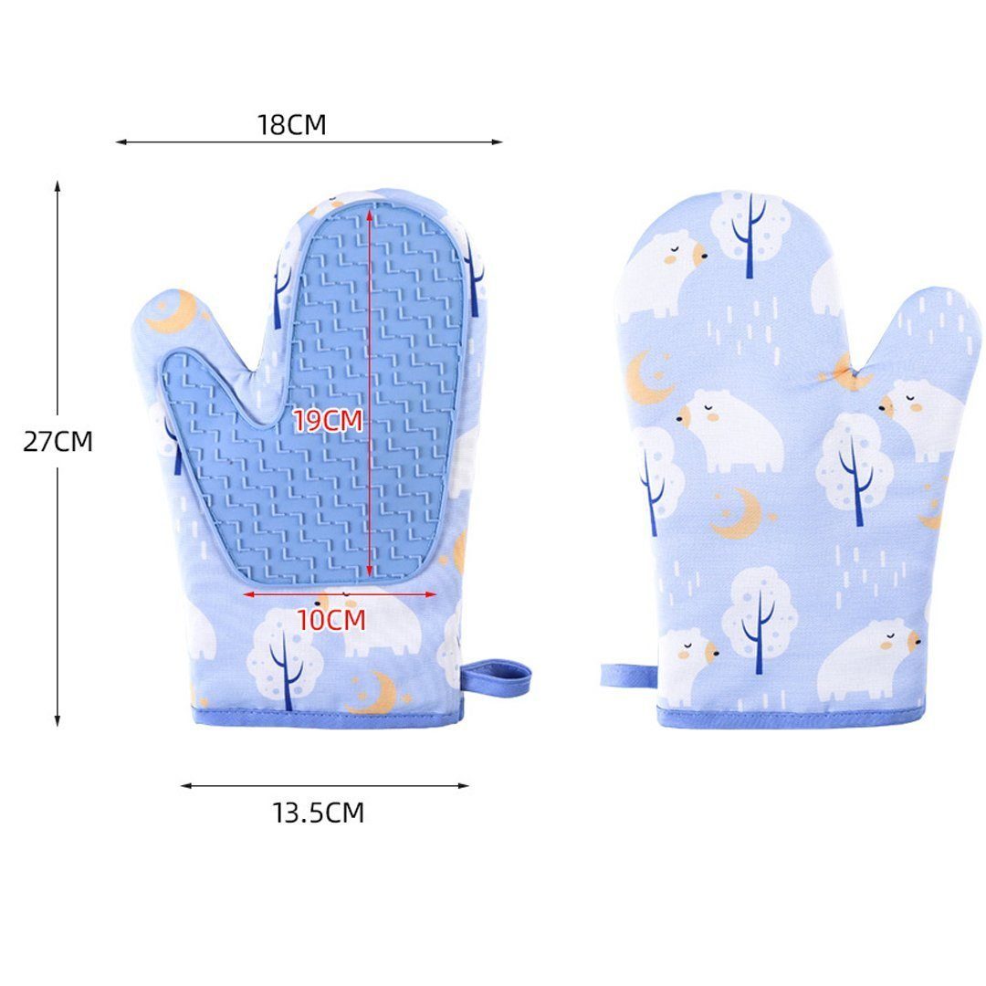 LENBEST Topflappen Ofenhandschuhe, Silikon, hitzebeständig, wasserdicht, Ofenhandschuhe, flexible Ofenhandschuhe mit gestepptem Futter1 Paar