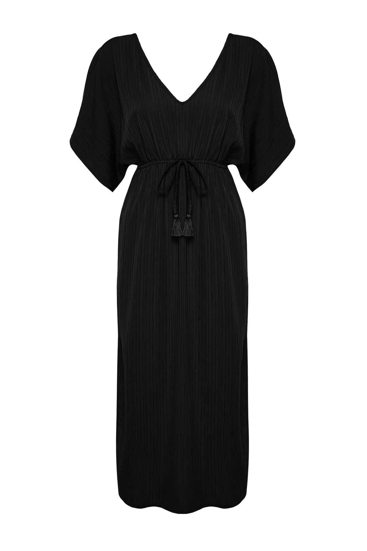 Trendyol Collection  Schwarzes Maxi-Strandkleid mit gewebter Krawatte TBESS24EL00084