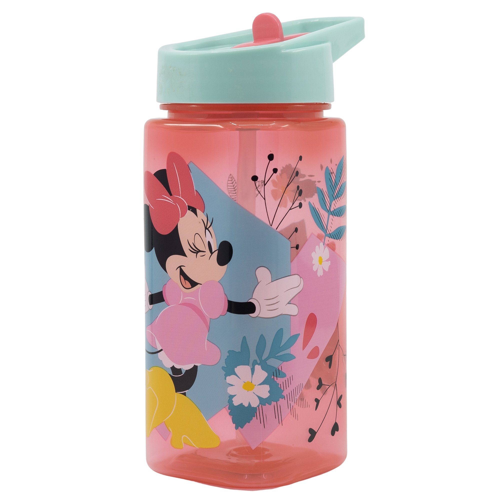 Minnie Mouse Trinkflasche Minni Maus, Kinderflasche mit Tragegriff & Trinkkappe 530 ml BPA frei