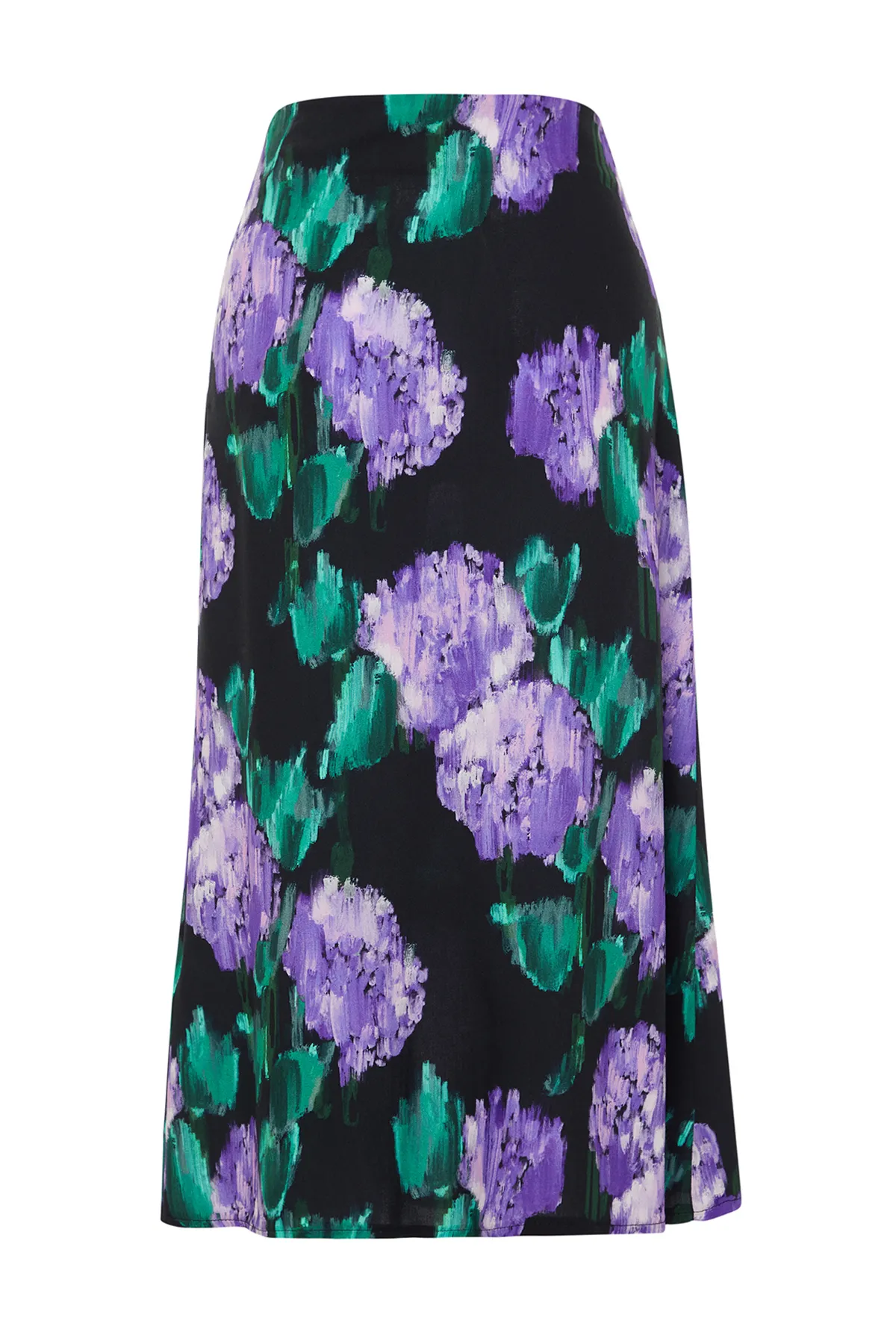Trendyol Collection  Lilafarbener gemusterter Midi-Webrock aus Viskosestoff mit Schlitzdetails TWOAW22ET0447