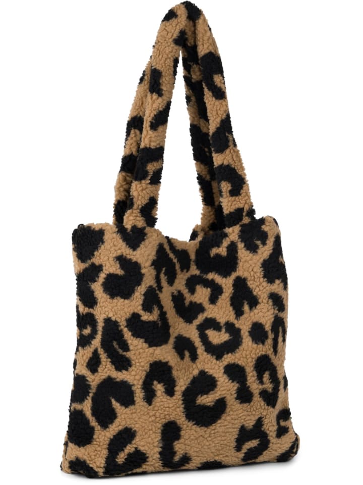 styleBREAKER Teddyfell Schultertasche mit Leo Muster in Braun-Schwarz günstig kaufen onesize