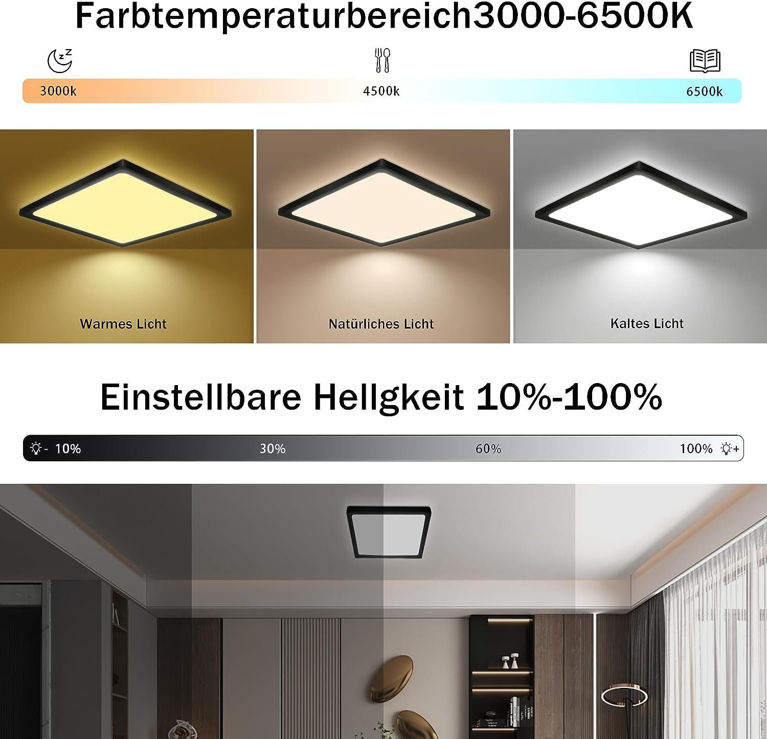 ZMH LED Deckenleuchte IP44 RGB Hintergrundleuchtung 28W Dünn Flach mit Fernbedienung, Dimmbar, LED fest integriert, warmweiß-kaltweiß