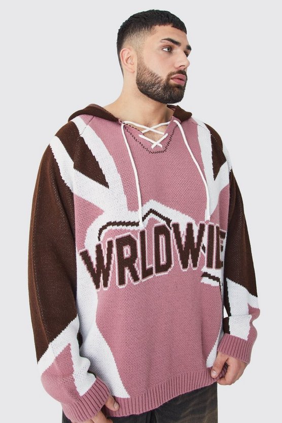 Plus Oversized Lace Up Hockey Jumper With Hood