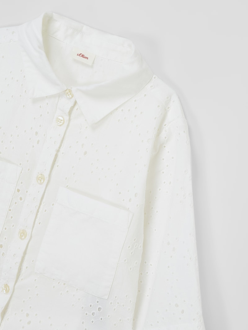 Boxy Fit Bluse mit Lochstickerei in weiß