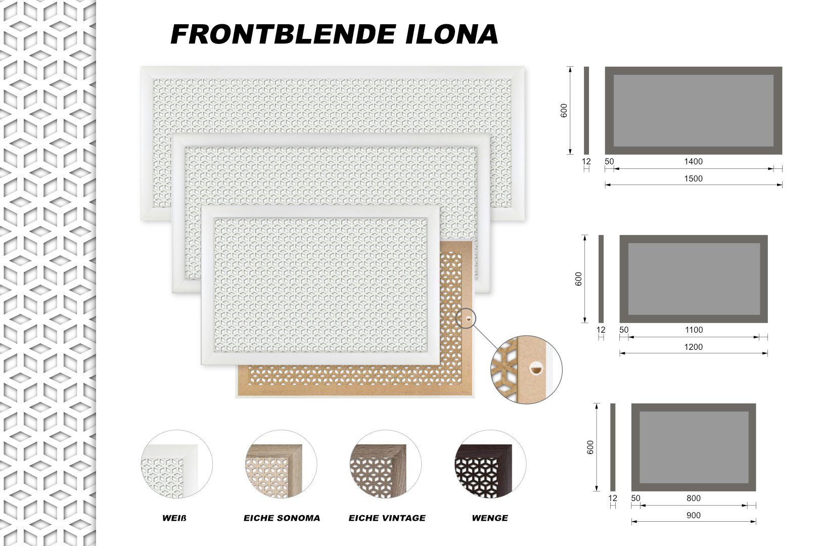 Hexim Heizungsverkleidung, Heizkörperverkleidung Ilona Lüftungsgitter, 90/120/150x60cm Holz MDF (90 cm Frontblende) Heizkörper Verkleidung groß
