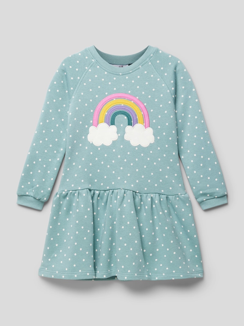 Knielanges Kleid mit Motiv-Stitching in helltürkis