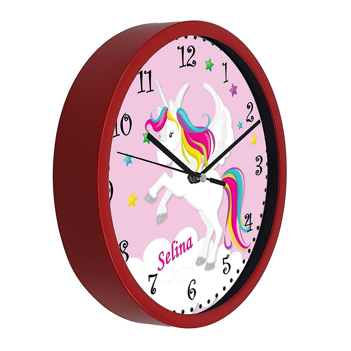 Kinder Wanduhr personalisiert mit Name Pegasus Rosa