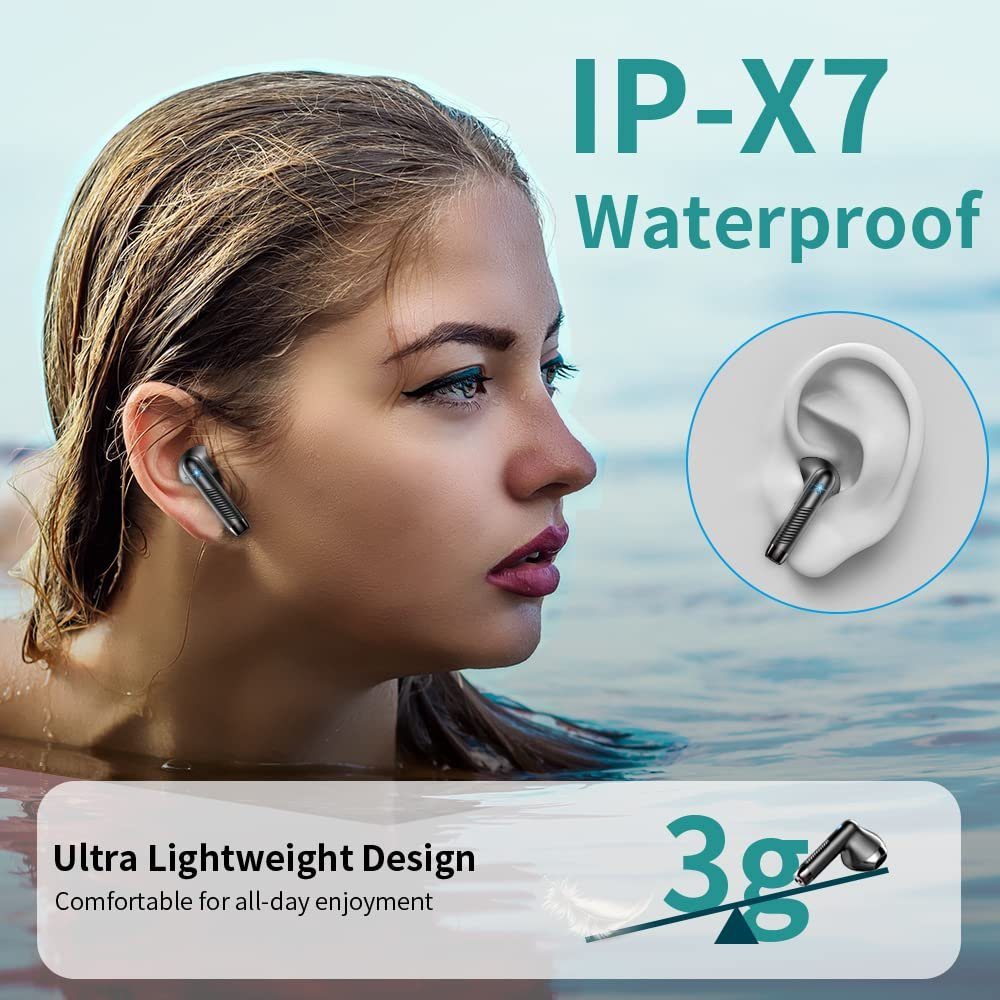 Tisoutec Kopfhörer Bluetooth In-Ear-Kopfhörer (Sprachsteuerung, True Wireless) In-Ear-Kopfhörer (Siri Voice-Assistent, LED Ladestandsanzeige, integrierte Steuerung für Anrufe und Musik, Bluetooth), IPX5 wasserdichte Ohrhörer, Kabellos Kopfhörer for S