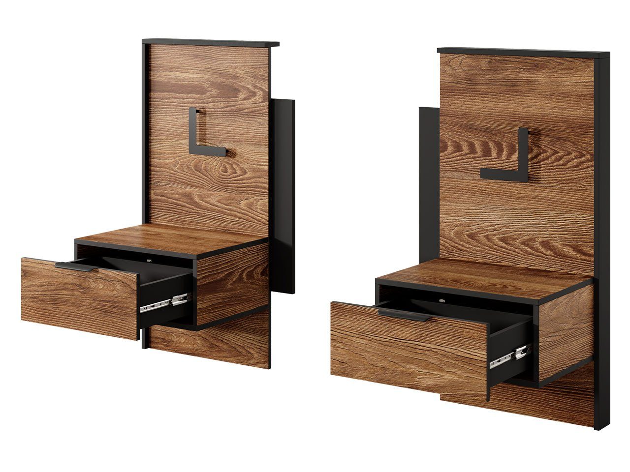 Mirjan24 Schlafzimmer-Set Milton I, (5er-Set, Kommode, 2x Nachttisch, Kleiderschrank, Bett), Metallgriffe in der Farbe Schwarz