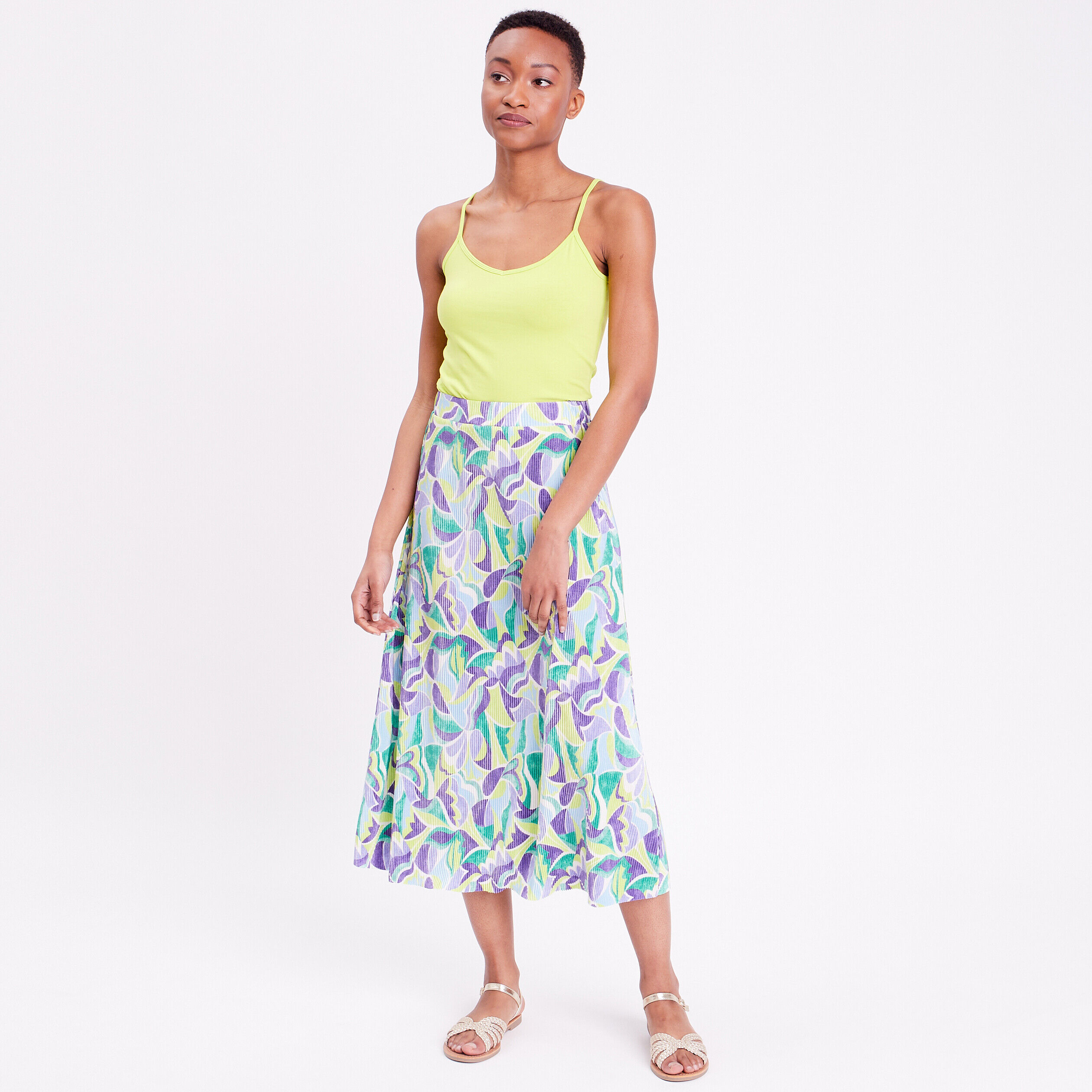 Jupe longue évasée plissée beige femme | Cache Cache