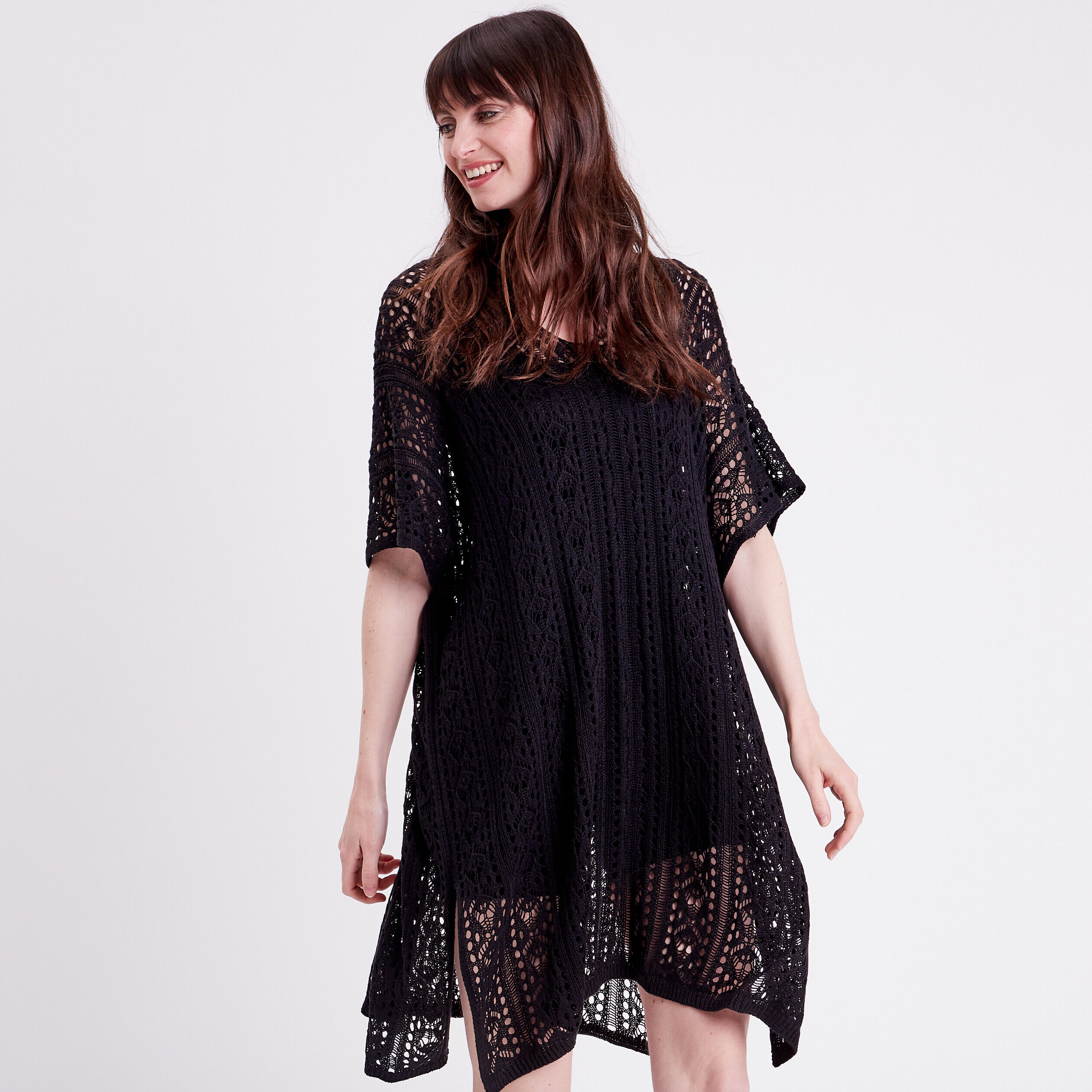 Robe de plage longue crochet noir femme | Cache Cache