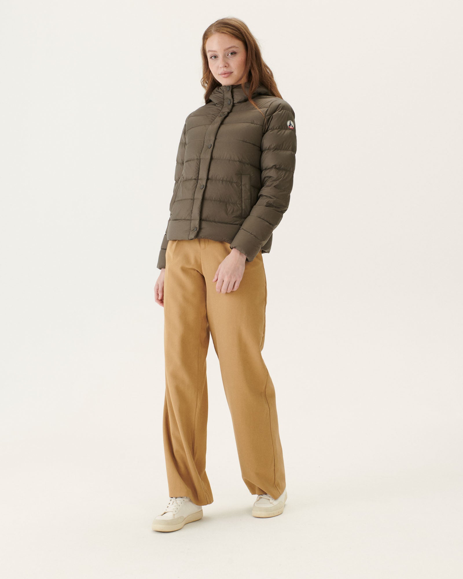Doudoune droite à capuche Taupe Jane