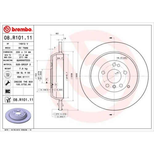 08.R101.11 BREMSSCHEIBE BREMBO HA  VP2 - ATU