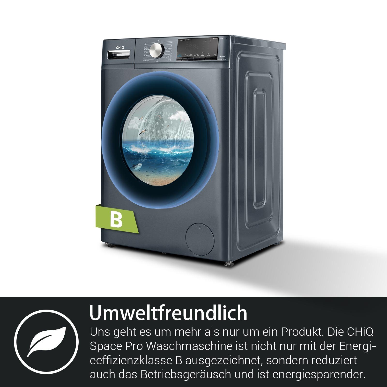 CHiQ Waschmaschine CFL80-14586IM3XB, 8 kg, 1400 U/min, Inverter-Motor, Dampfwäsche, Schnellreinigung, Kindersicherung