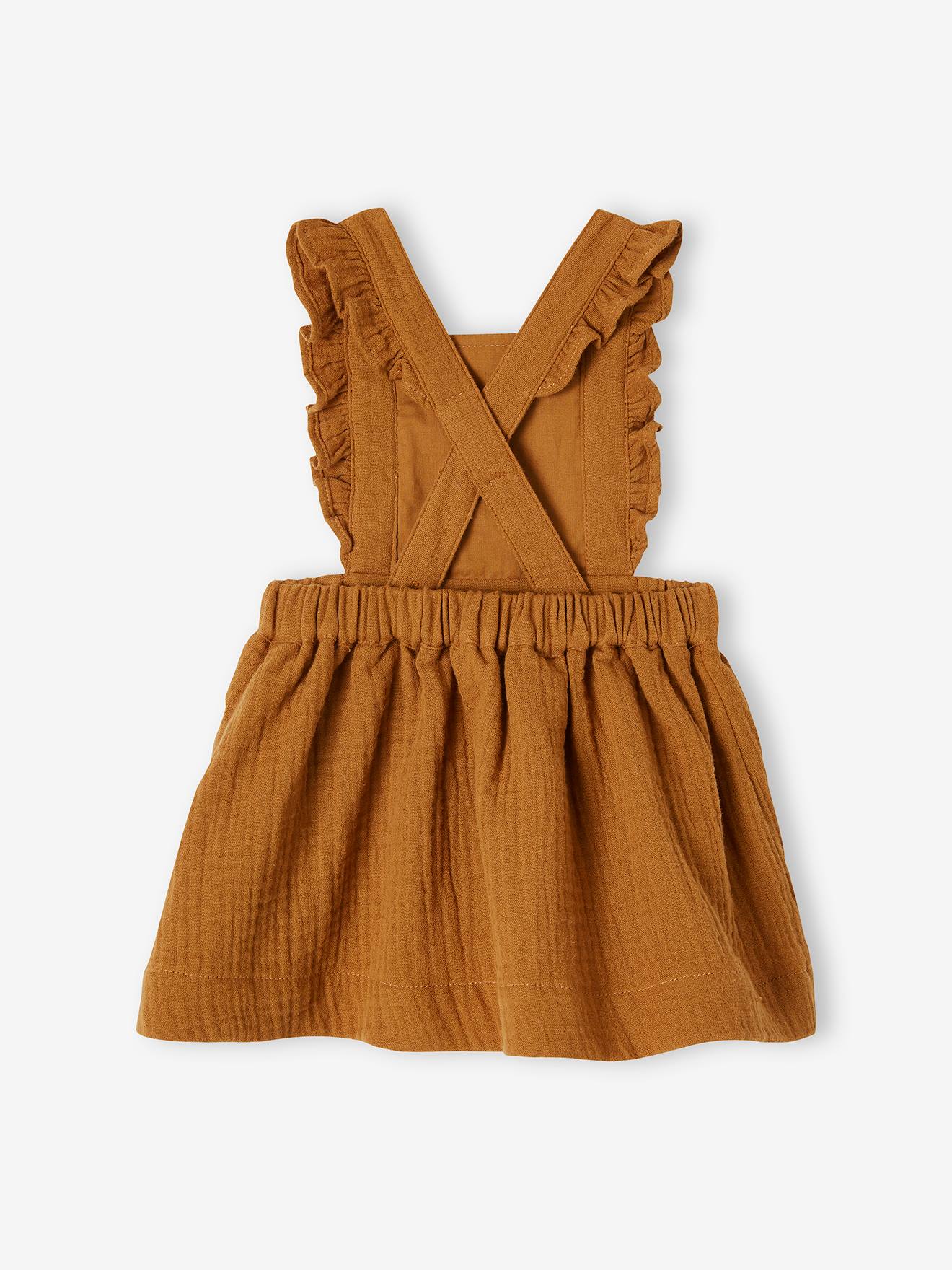 Robe-salopette en gaze de coton bébé caramel