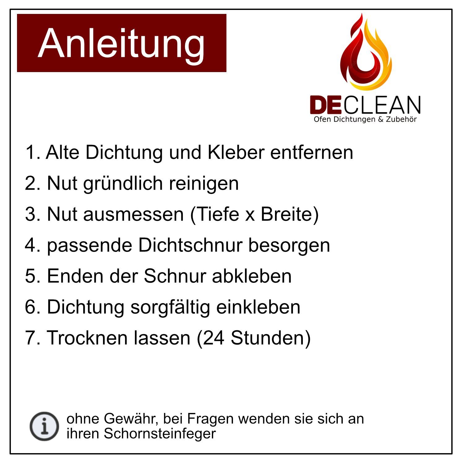 DeClean Türdichtband DeClean Dichtschnur für Kaminofen mit Kleber, Kamin Dichtband