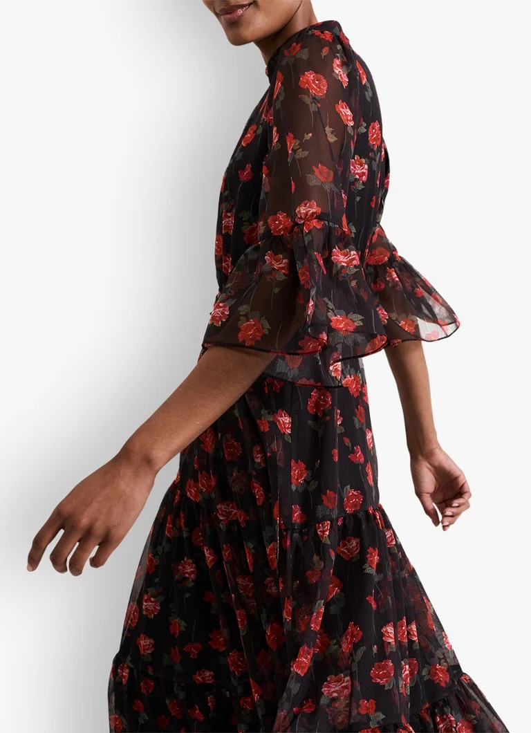 Vestido midi Phase Eight Lela con estampado floral y cinturón anudado.