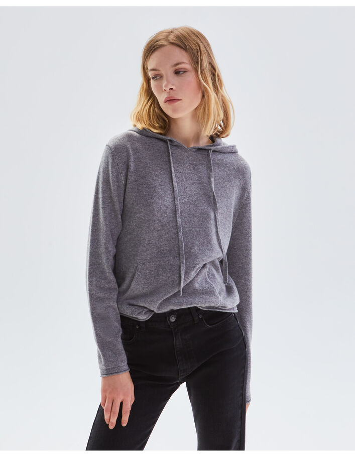Pull gris à capuche 100% cachemire Femme