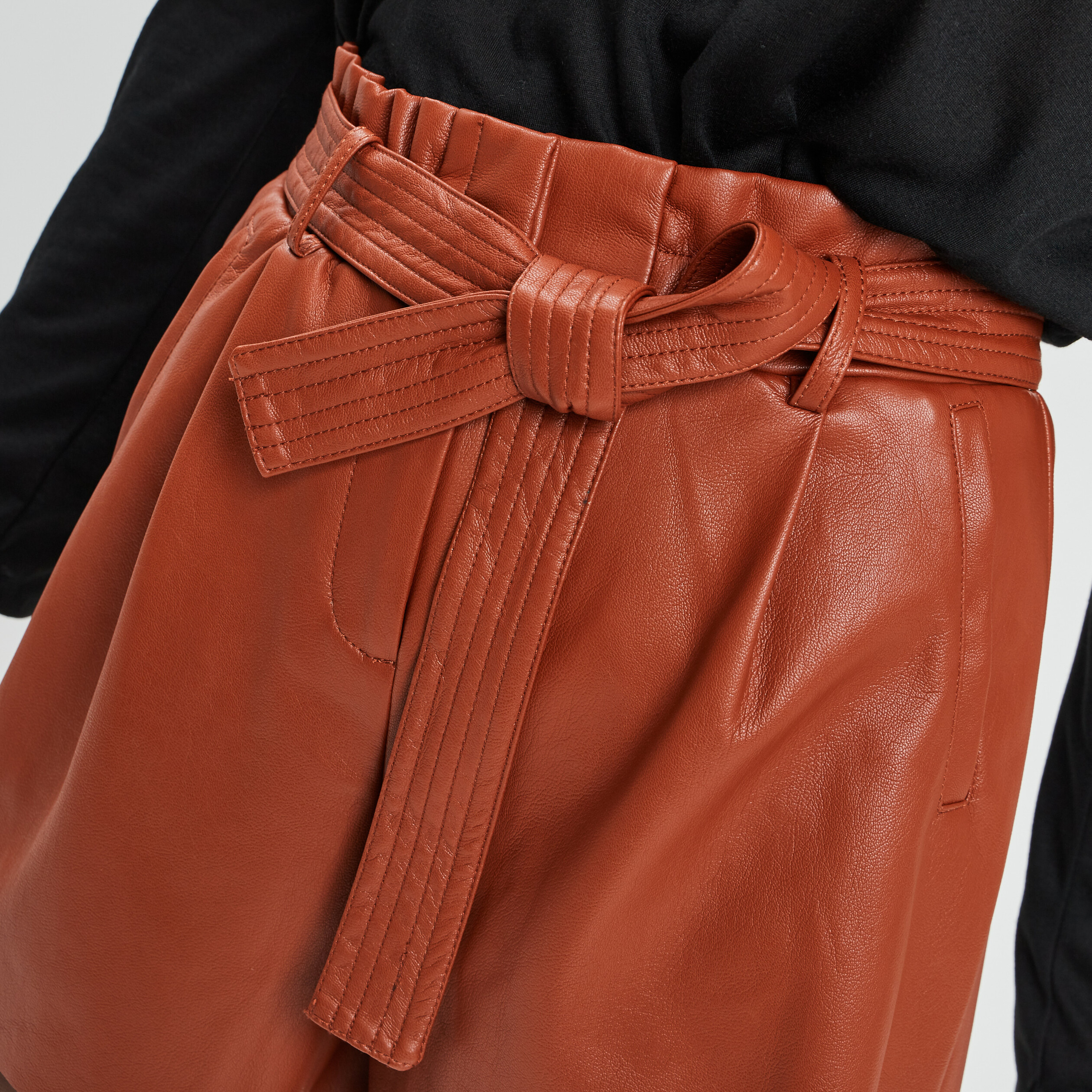 Short simili cuir paperbag marron clair femme | La Halle