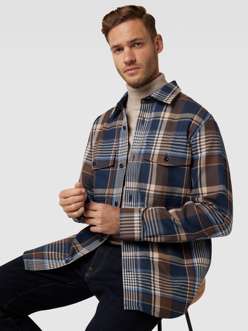 Overshirt mit Karomuster Modell 'Twill' in marineblau