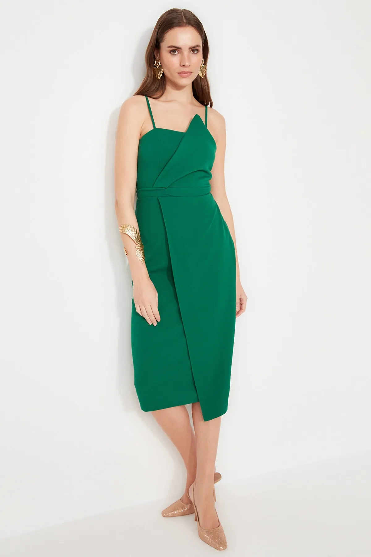 Trendyol Collection  Smaragdgrünes zweireihiges gewebtes Abendkleid TPRSS19FZ0136