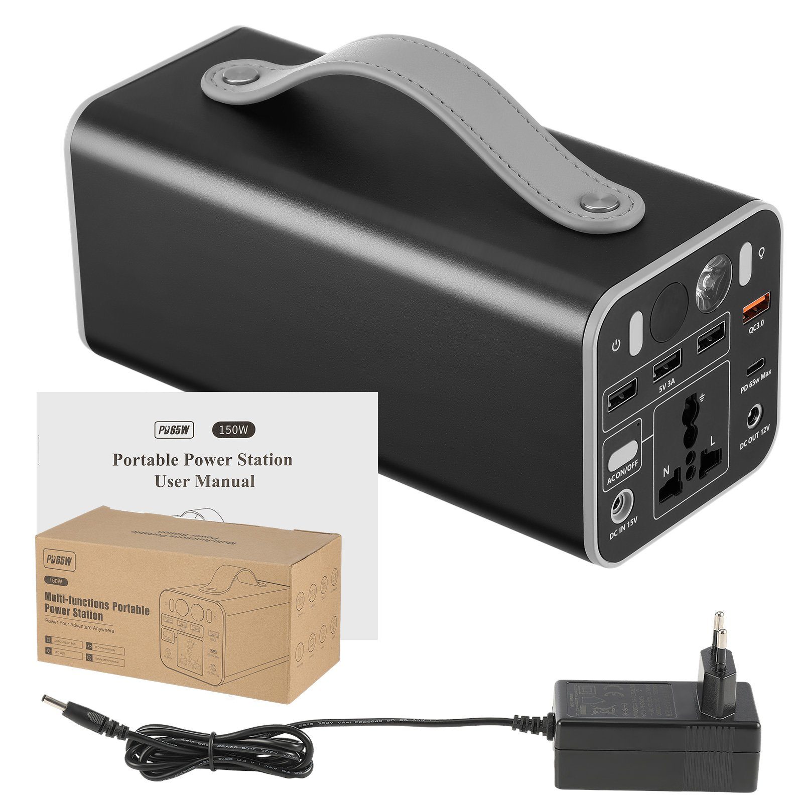 oyajia Stromerzeuger 150Wh Powerstation Generatoren Ladestation, Schnelles Laden 65W PD, Tragbare 158Wh Powerbank, 43200mAh LiFePO4, 150W Ausgang