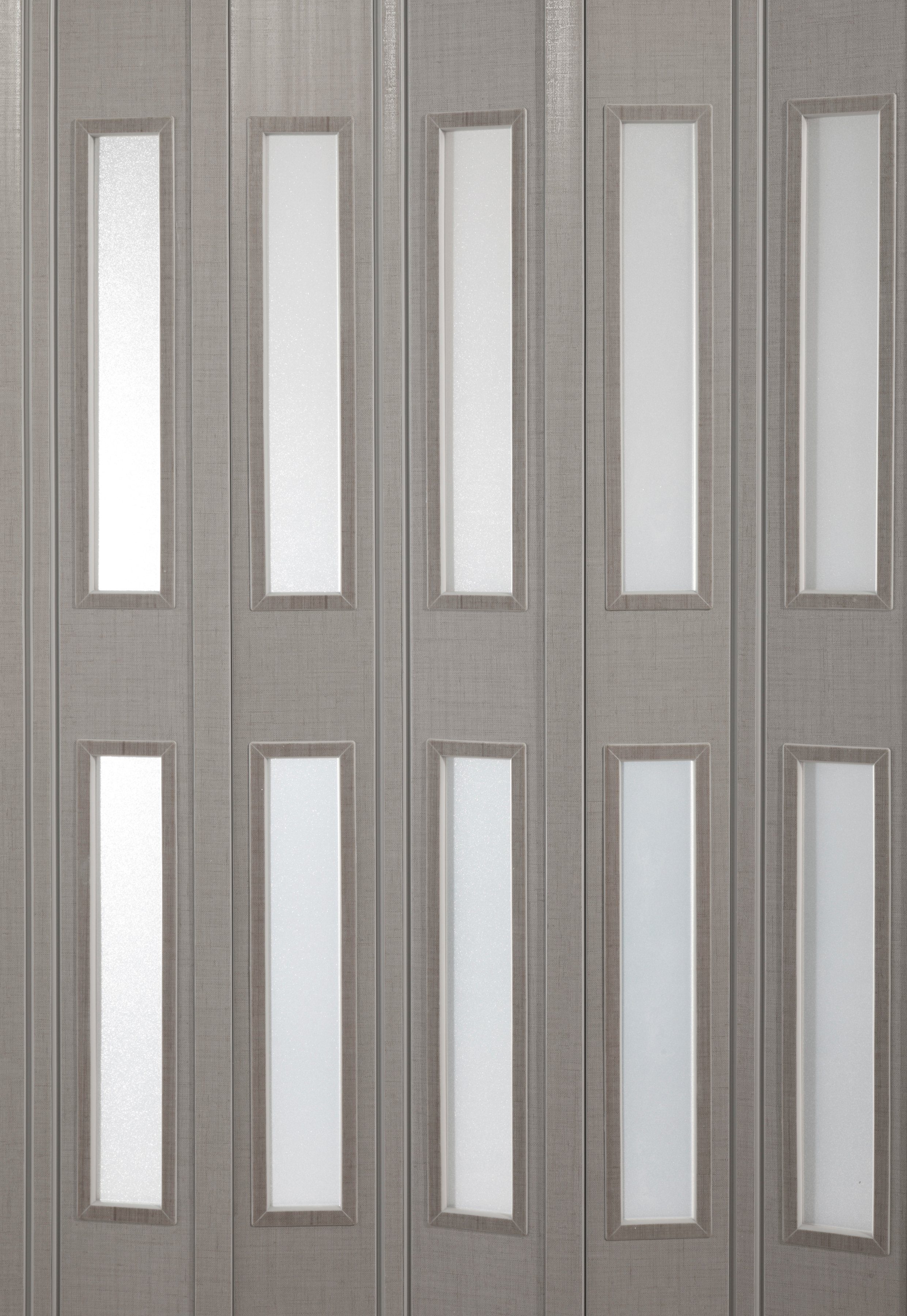 Forte Falttür Elvira, grau gewebt, m. 3 Fenster satiniert, Festmaß 87 x 202 cm