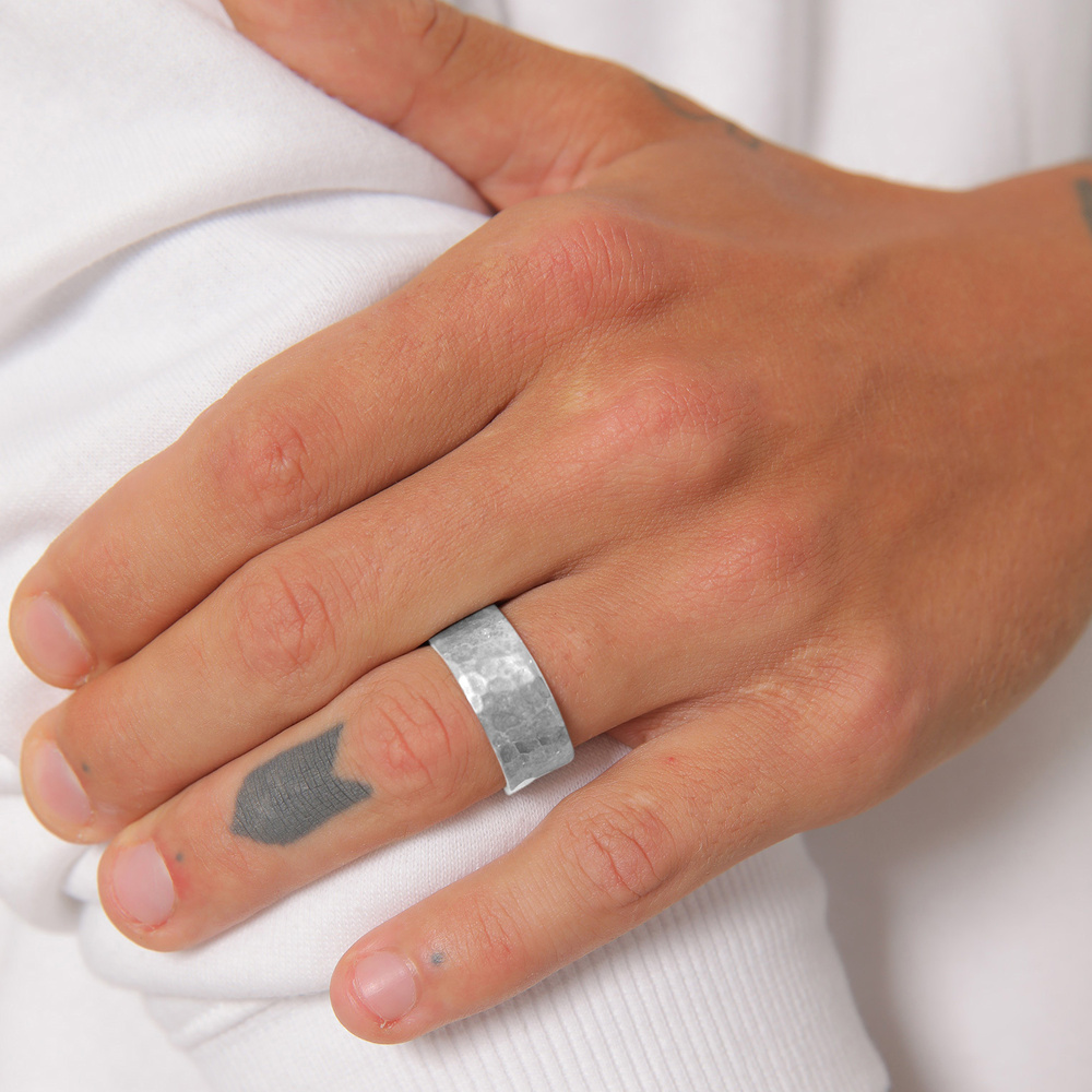 KUZZOI KUZZOI Bague Bague pour homme en argent sterling 925, martelée et massive. Bague