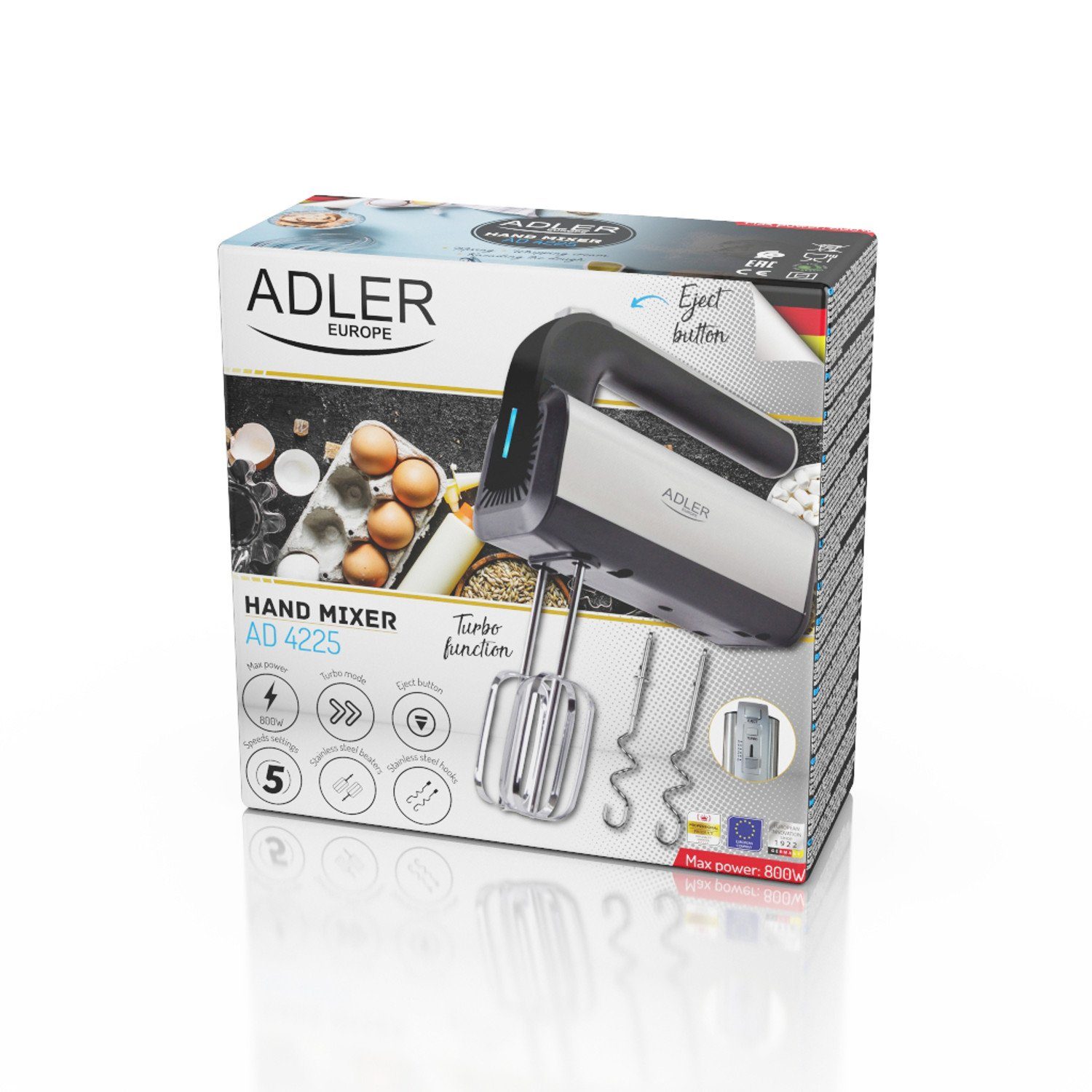 Adler Handmixer AD 4225, 800,00 W, Küchenmixer Stabmixer 800W 5 Geschwindigkeiten
