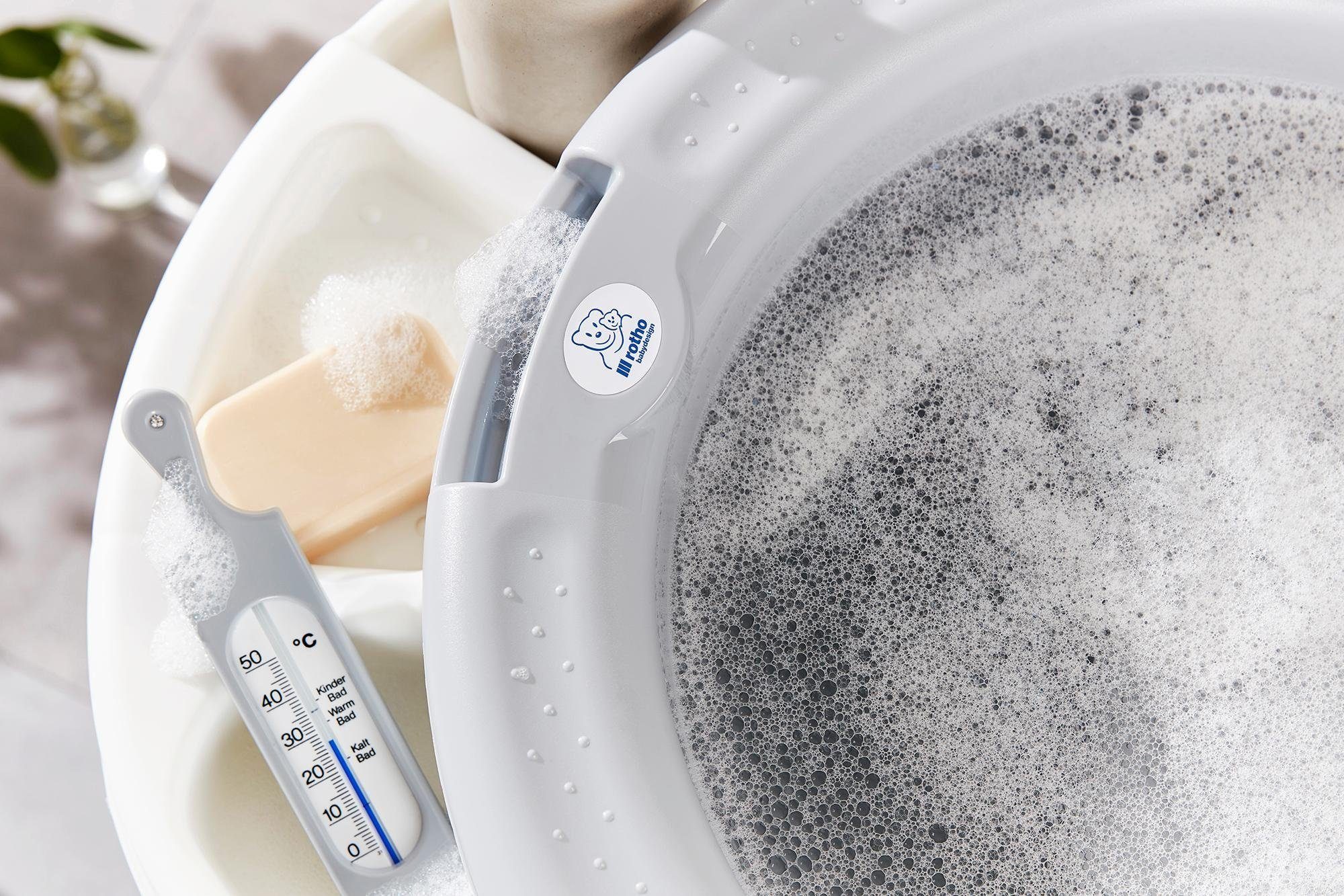 Rotho Babydesign Babybadewanne TOP Badestation, stone grey, (Set, 4-tlg), Made in Germany