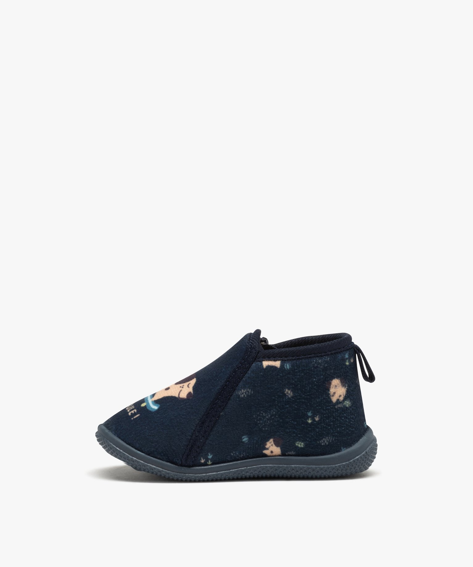 Chaussons bottillons en velours fermeture zippée bébé gar... bleu | GEMO