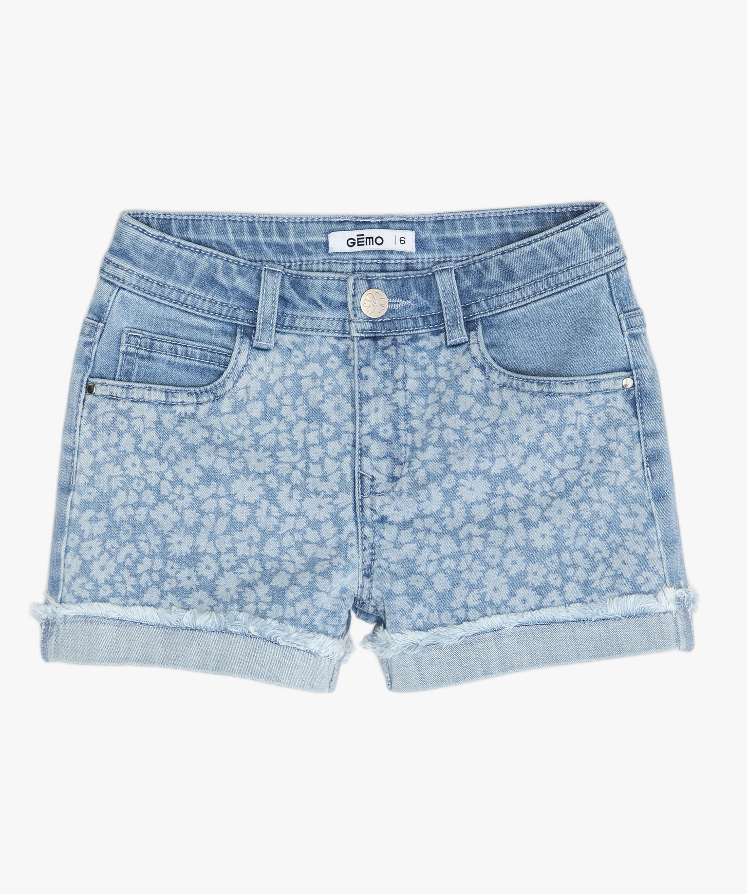 Short fille en jean à motifs et bords francs denim | GEMO