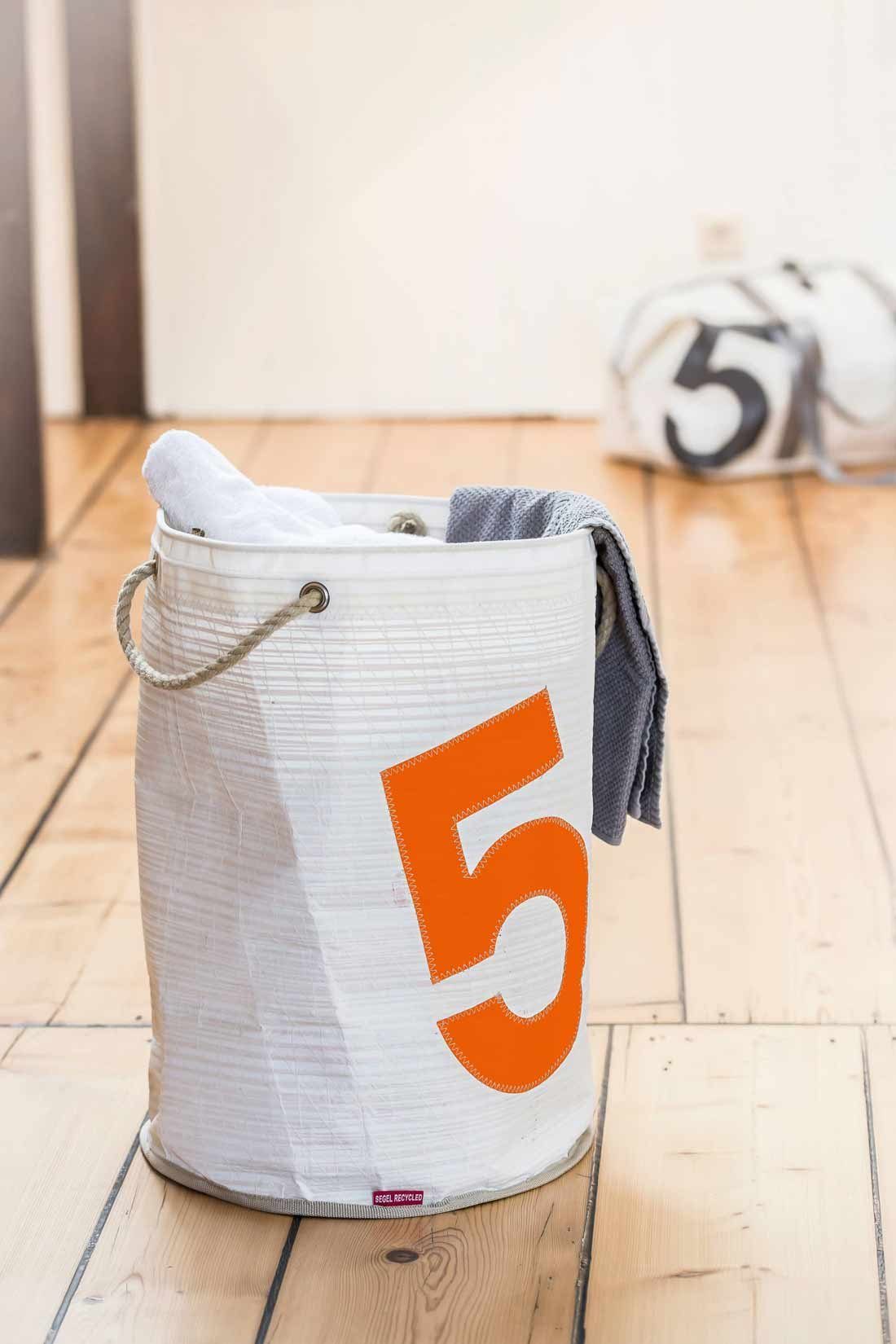 360Grad Wäschekorb Wäschekorb Pütz Weiss Zahl Neon Orange aus Recycling Segeltuch