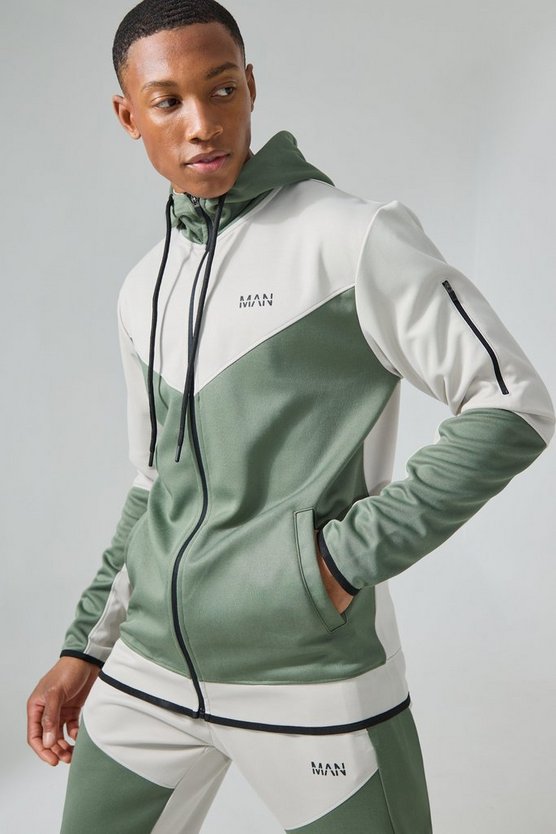 Active Colorblock Trainingsanzug mit Kapuze und Trichterkragen