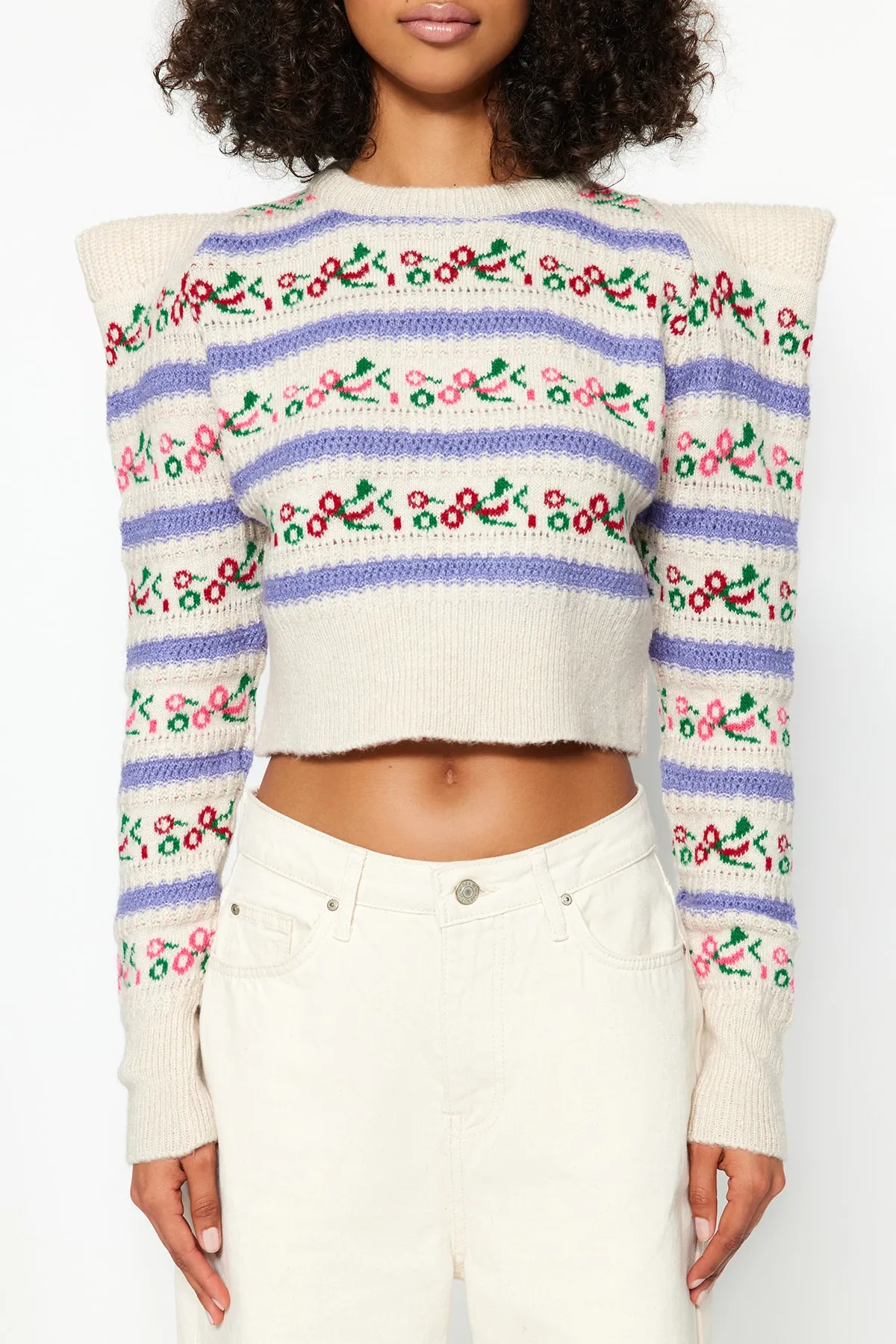 Trendyol Collection  Steinfarbener Strickpullover mit Rundhalsausschnitt und selbstgemustertem Muster TWOAW24KZ00211