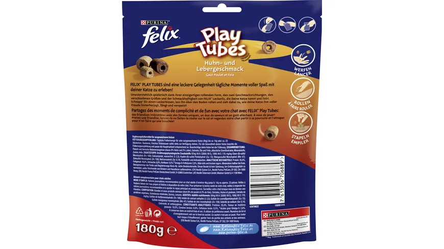 PURINA FELIX Play Tubes Huhn & Leber Katzensnacks 180 g