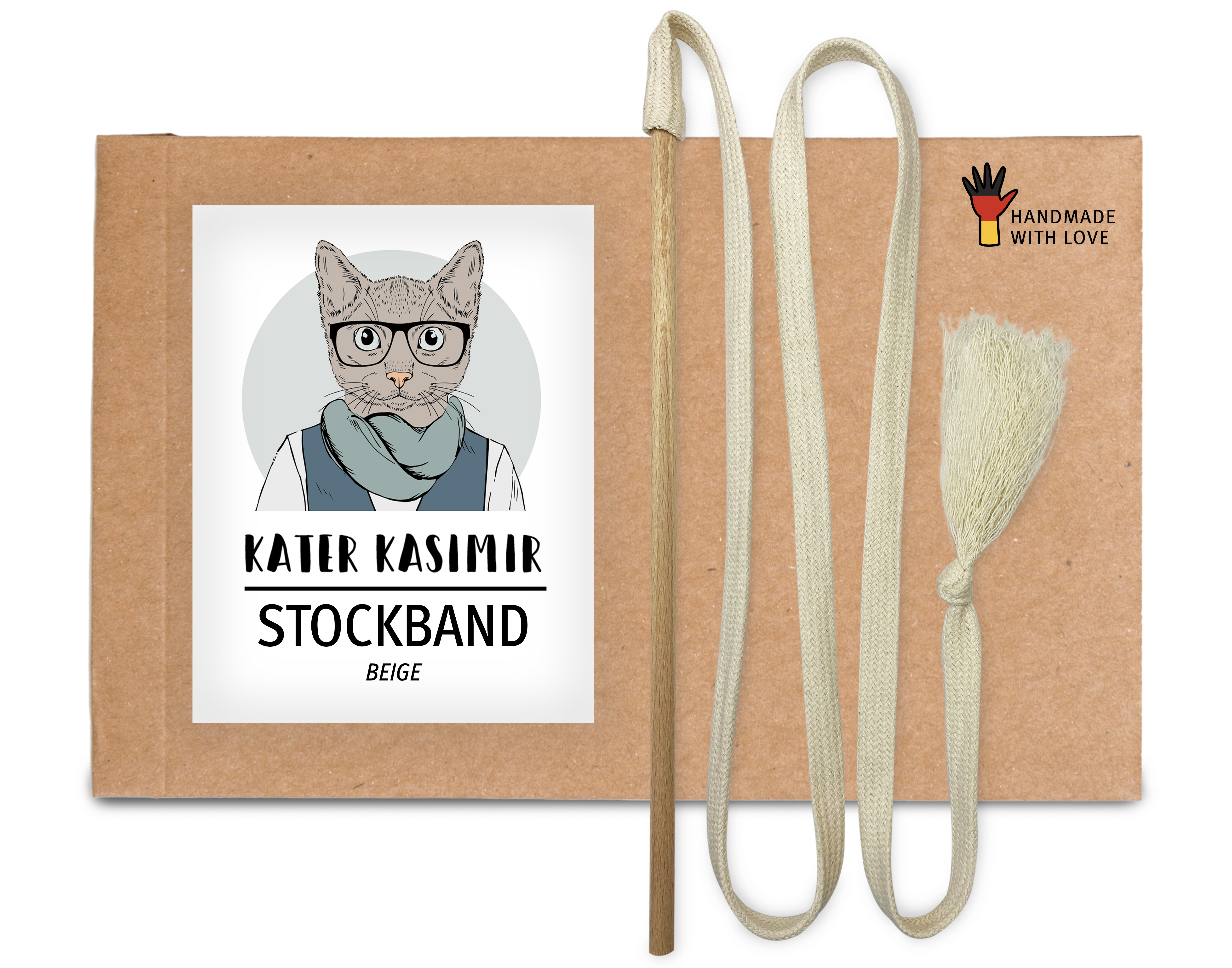 Kater Kasimir Katzenangeln Kater Kasimir Premium Katzenspielzeug aus Buchenholz mit Baumwollband (weiss)