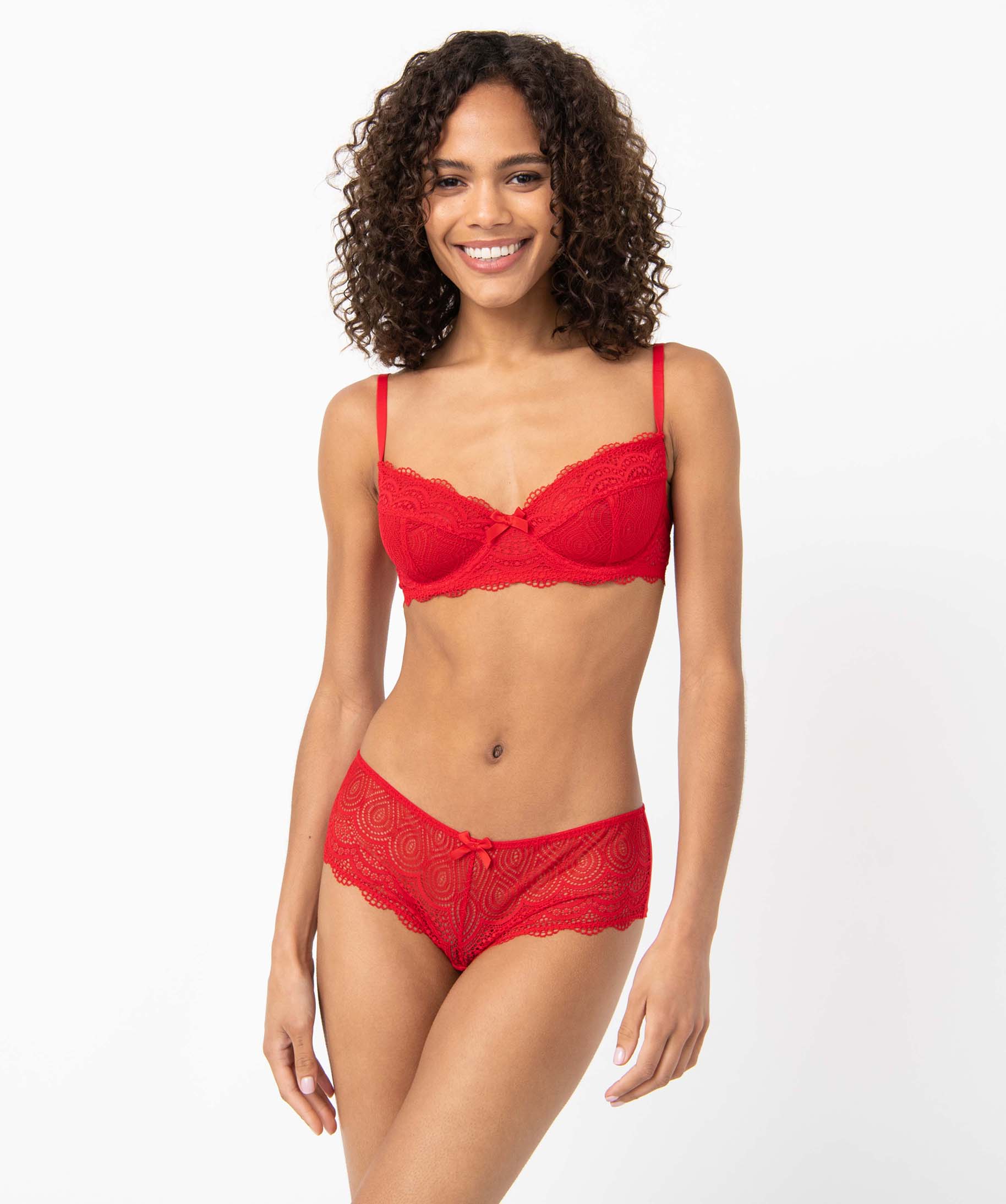 Shorty en dentelle et tulle femme (lot de 2) rouge | GEMO