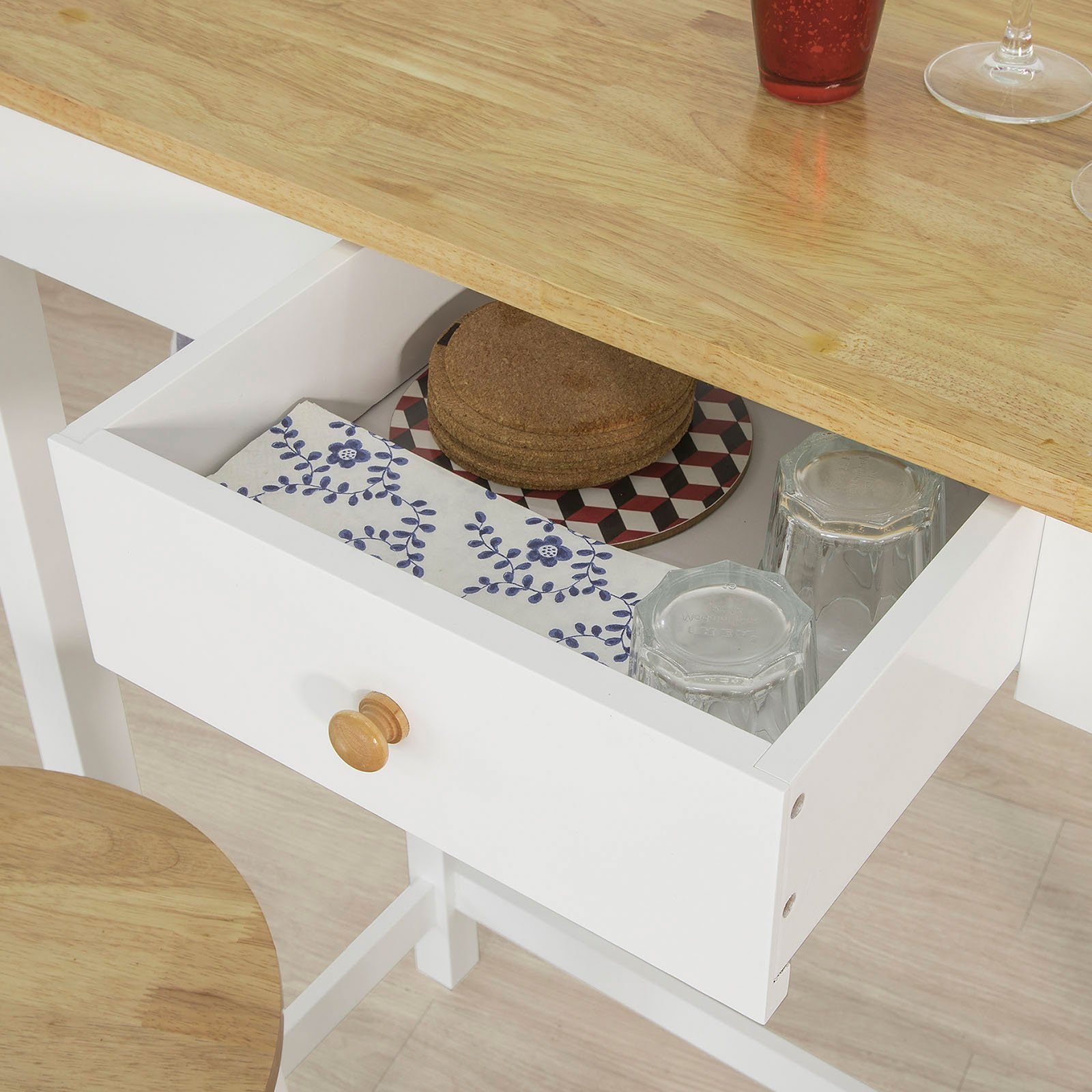 SoBuy Bartisch FWT50, 3-teilig Stehtisch mit 3 Haken Bistrotisch mit 2 Hockern